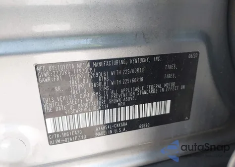 2020 Toyota Rav4 Hybrid Limited z USA, uszkodzony, nr VIN 4T3DWRFV0LU006114